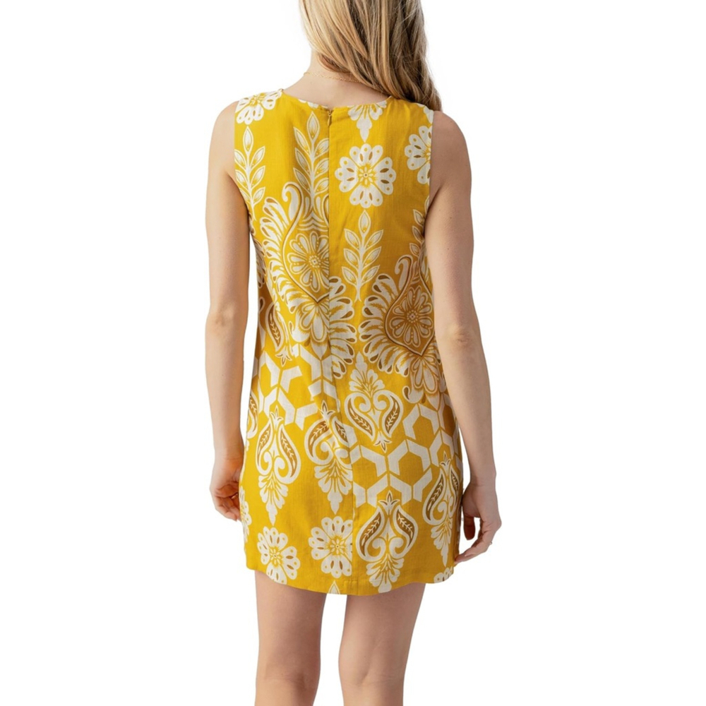 Women's Sanctuary Dress Size M Yellow White Print Sleeveless - Picture 2 of 6
